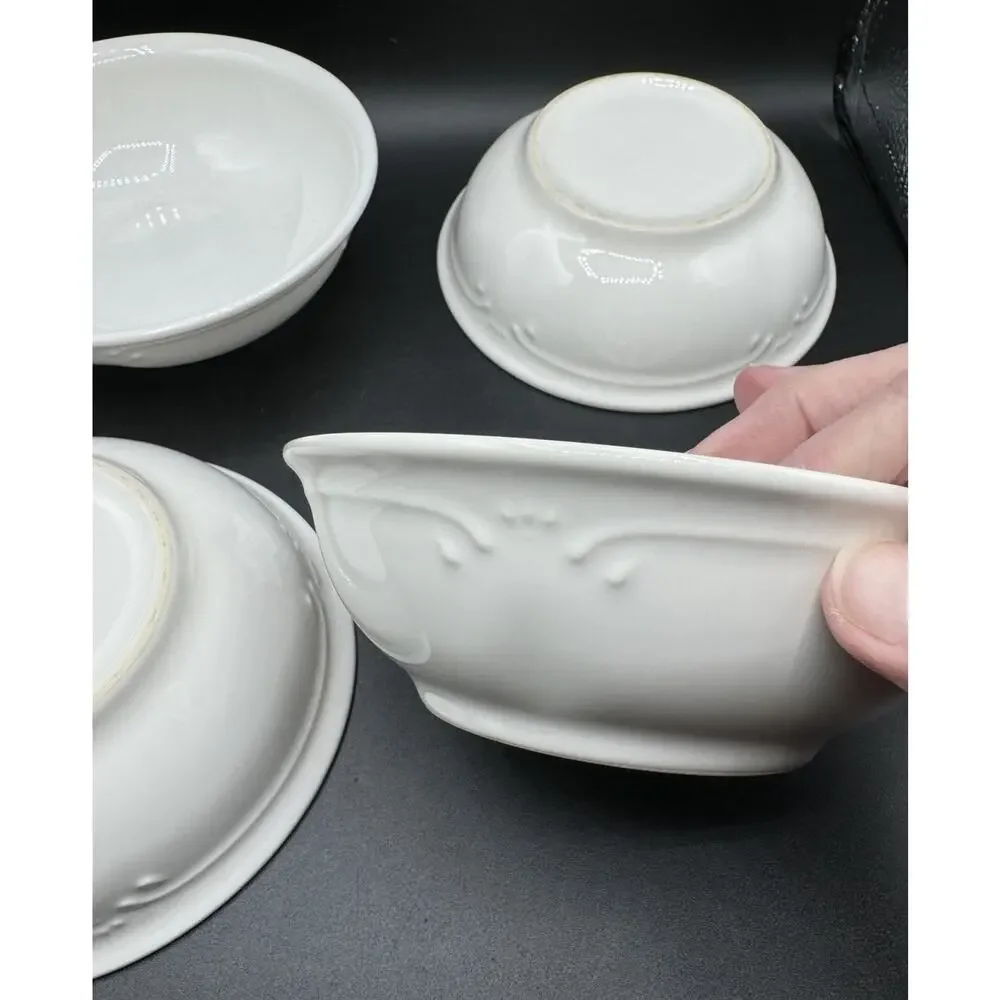 4 Pfaltzgraff FILIGREE Ceramic White 6” Cereal Soup Salad Bowls EUC -A94
